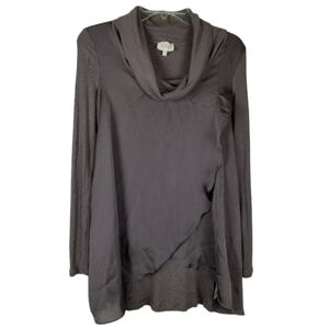 Anthropologie Deletta Satin Drape Cross Front Cowl Neck Top Stretch Knit Size XS